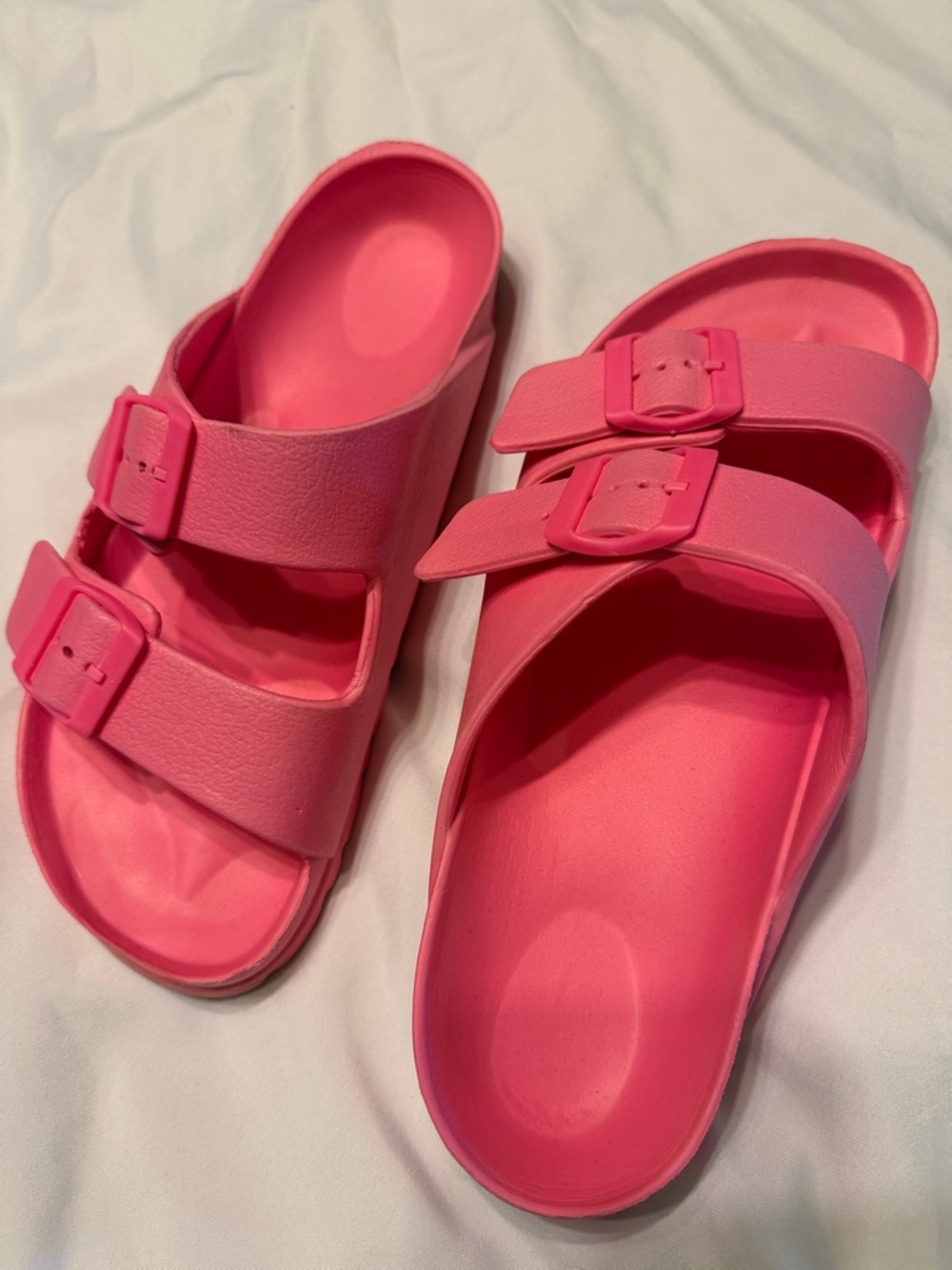 Hot Pink Double Buckle Slide Sandals
